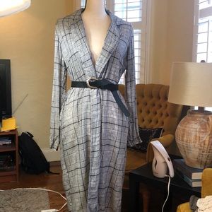 Black & white check plaid long coat, light jacket